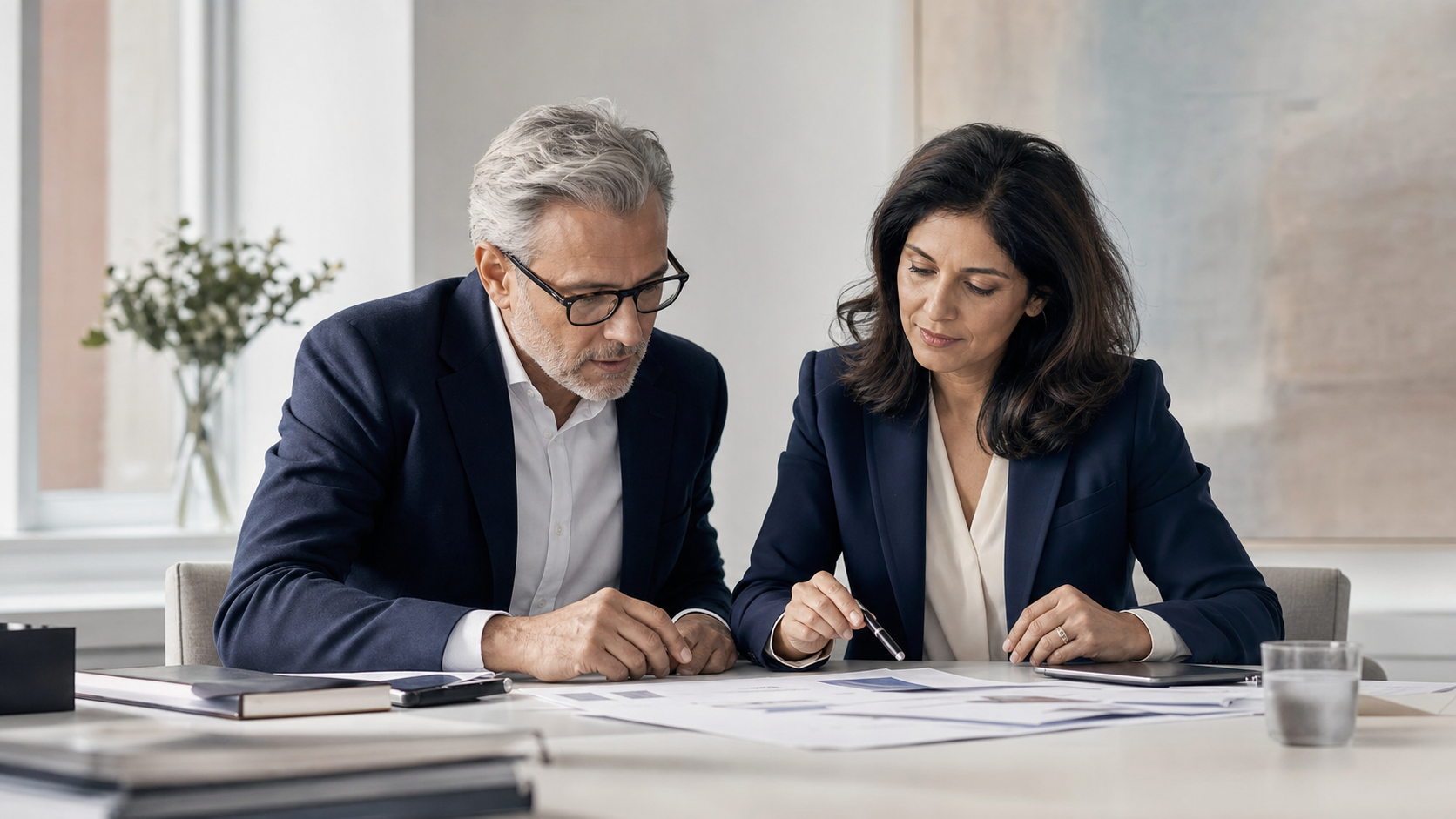 Professional consultants reviewing a client project