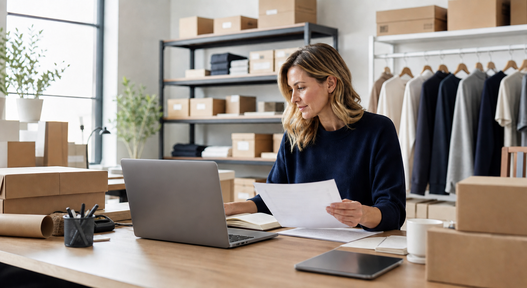 Retail and e-commerce business owner reviewing operations